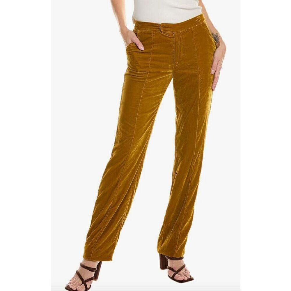 Staud Tosca Straight Velvet Pant in Yellow (Gold) NWT Size 8